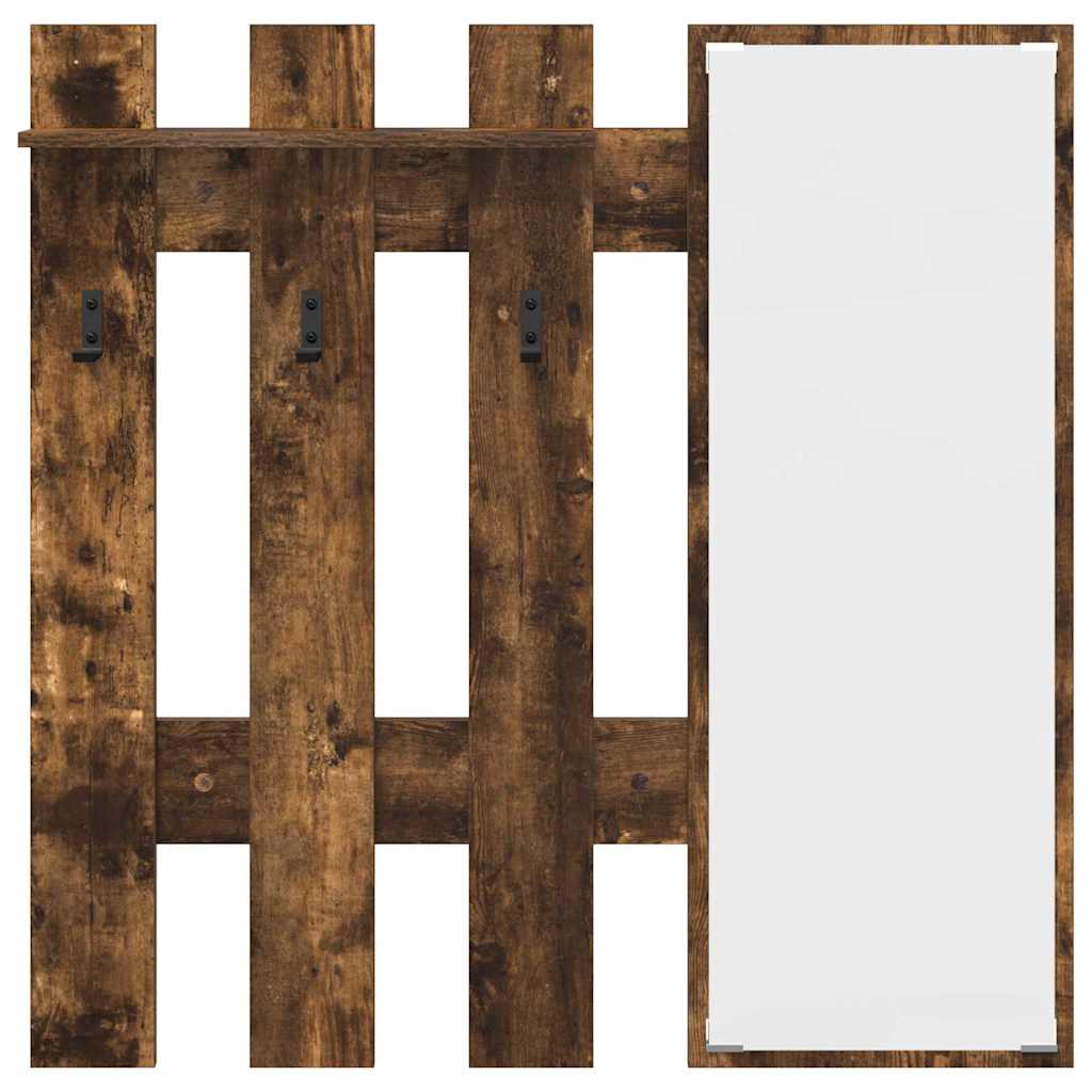 Appendiabiti a muro con specchio-Attaccapanni con specchio Rovere fum¨¦ 100 x 10 x 100 cm