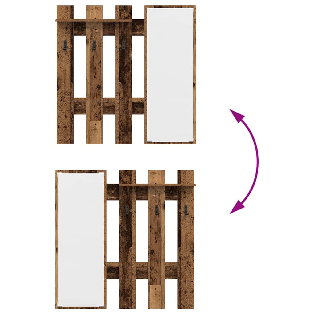 Appendiabiti a muro con specchio Legno Antico 100 x 10 x 100 cm 874513