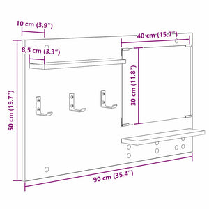 vidaXL Appendiabiti a muro Bianco 90 x 10 x 50 cm Legno multistrato