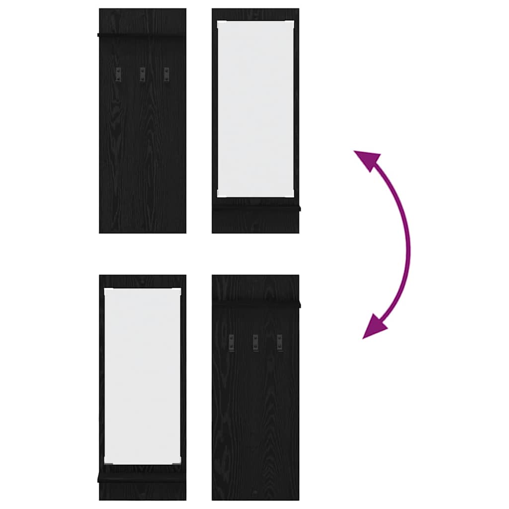 Appendiabiti a muro con lo scaffale Rovere nero 70 x 10 x 90 cm 874524