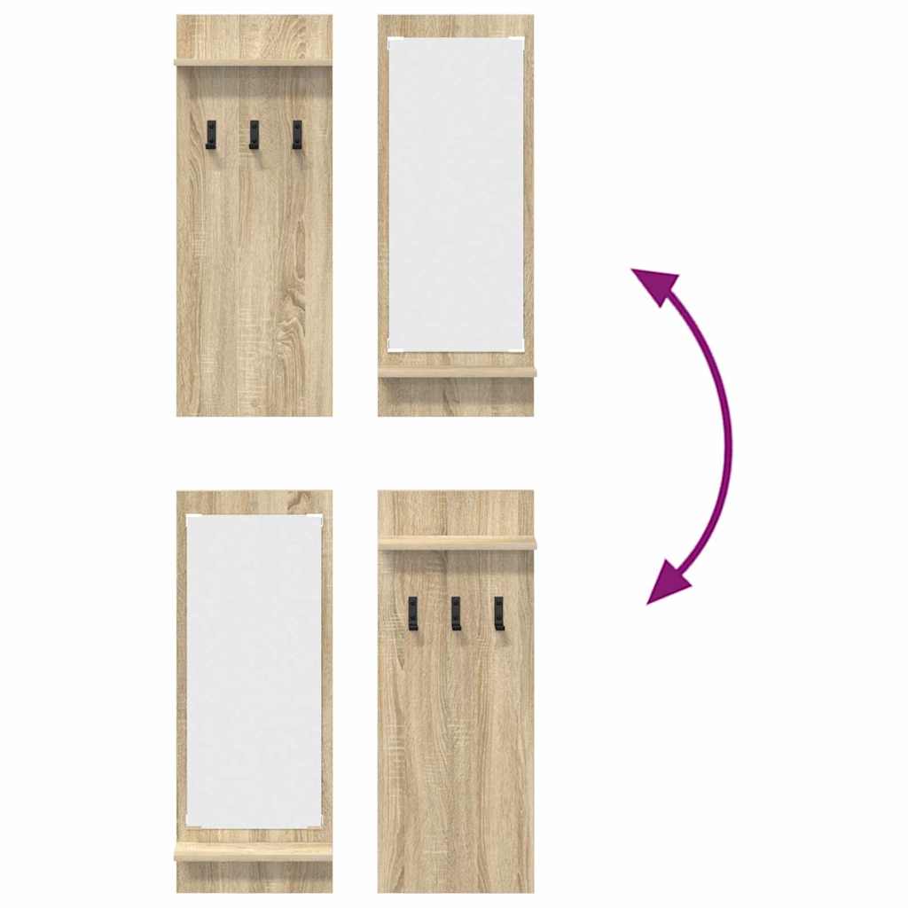 Appendiabiti a muro con specchio rovere sonoma 70 x 10 x 90 cm 874525