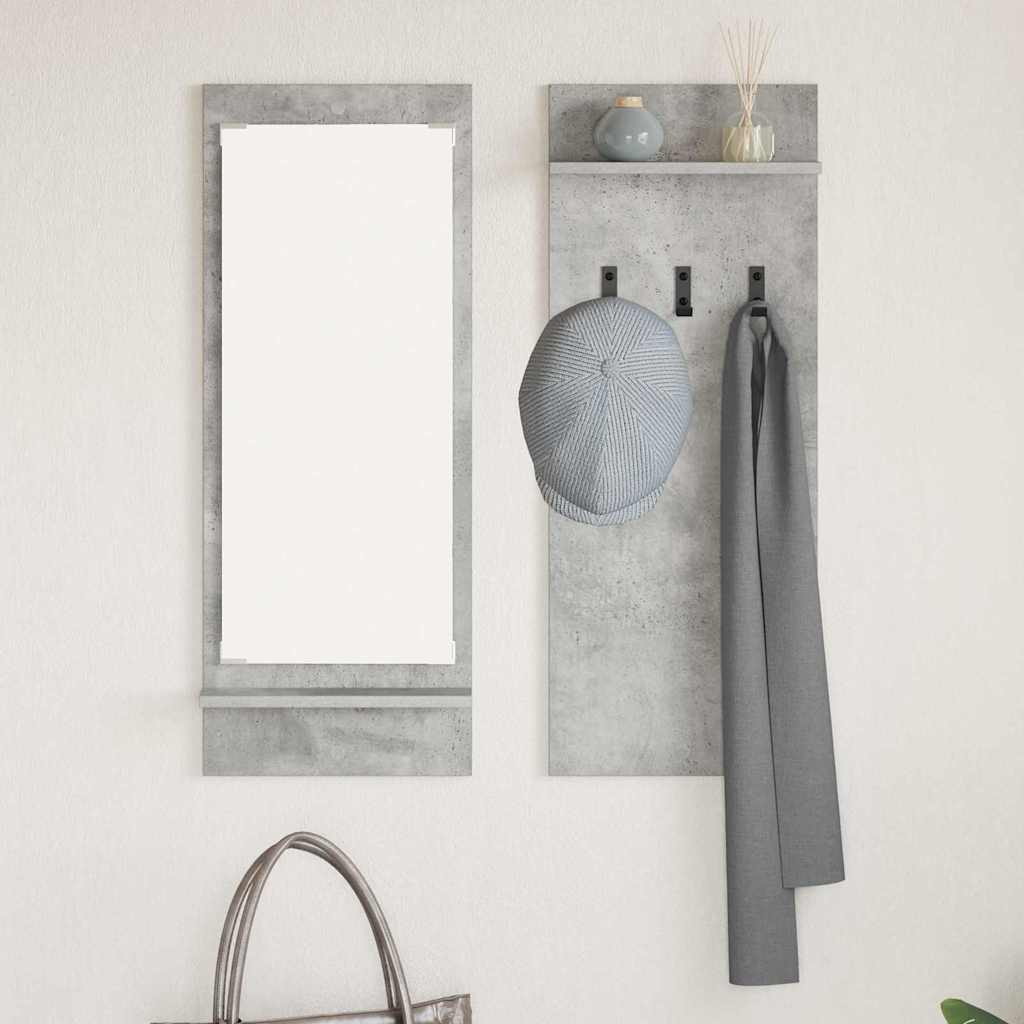 Appendiabiti a muro con specchio Grigio cemento 70 x 10 x 90 cm 874526