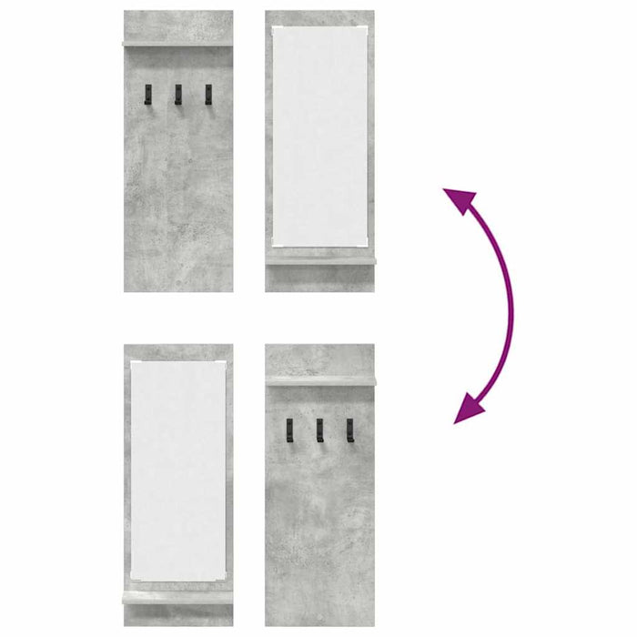 vidaXL Appendiabiti a muro con specchio Grigio cemento 70 x 10 x 90 cm