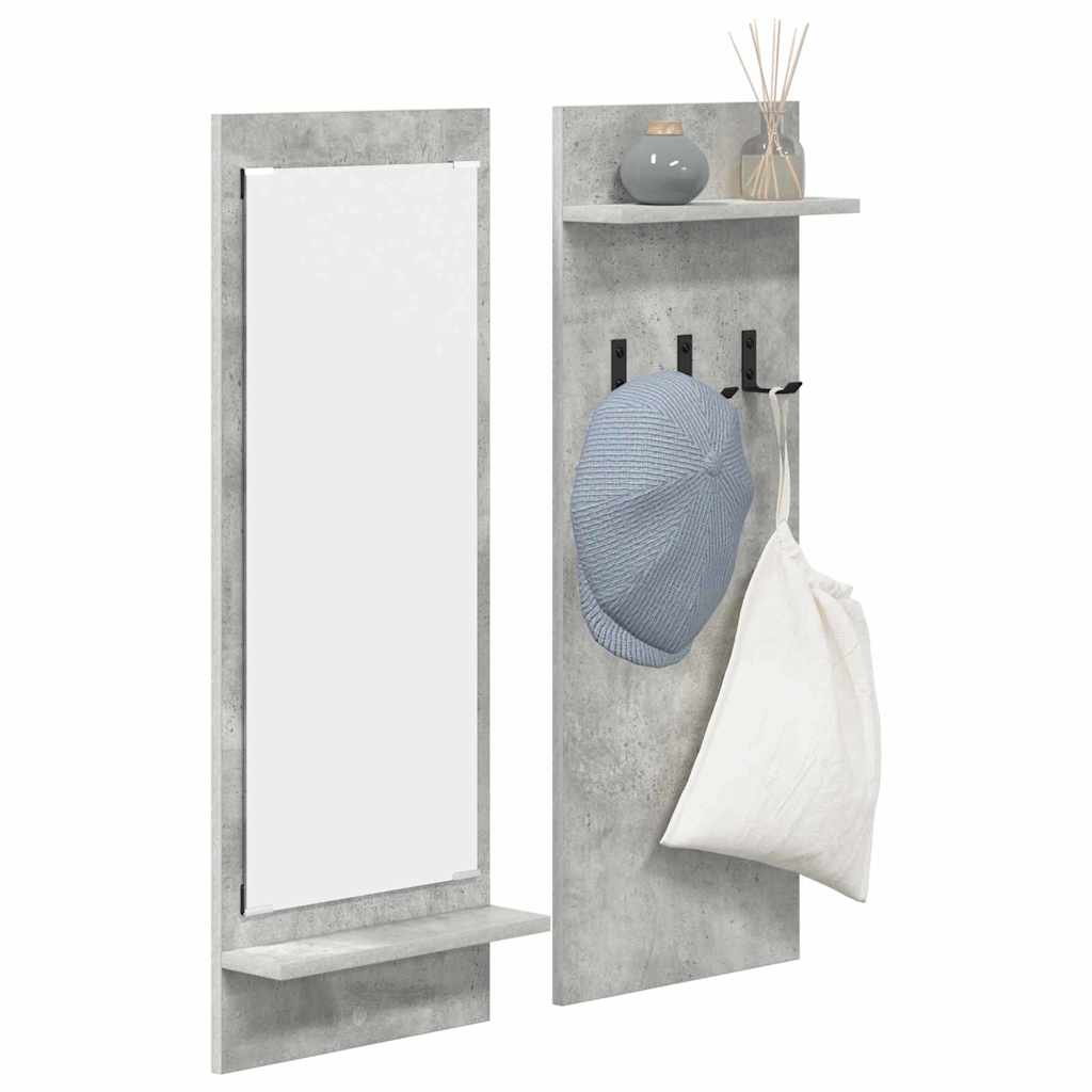 Appendiabiti a muro con specchio Grigio cemento 70 x 10 x 90 cm 874526