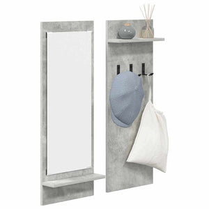 vidaXL Appendiabiti a muro con specchio Grigio cemento 70 x 10 x 90 cm