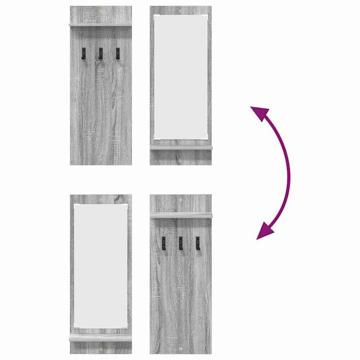 Appendiabiti a muro con specchio Grigio sonoma 70 x 10 x 90 cm 874528