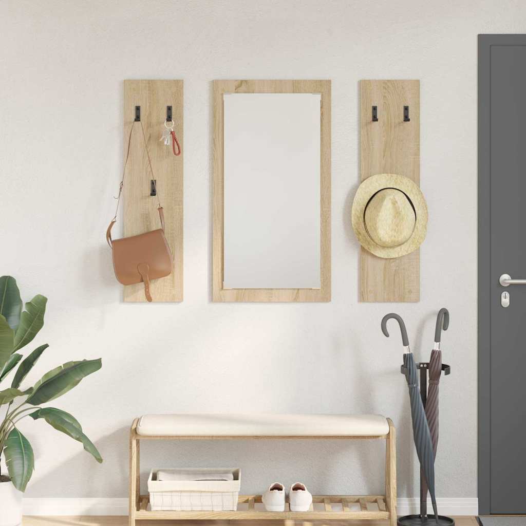 vidaXL Appendiabiti a muro con specchio rovere sonoma 96 x 1.5 x 90 cm