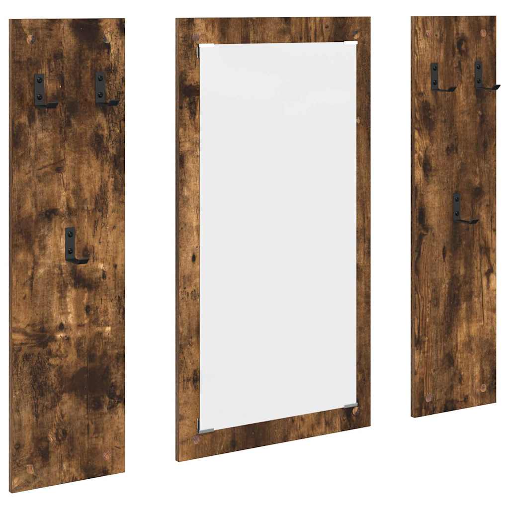 vidaXL Appendiabiti a muro con specchio Rovere fumo 96 x 1.5 x 90 cm