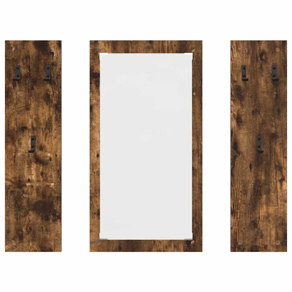 Appendiabiti a muro con specchio-Attaccapanni con specchio Rovere fum¨¦ 96 x 1,5 x 90 cm