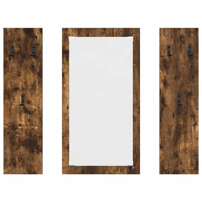 Appendiabiti a muro con specchio-Attaccapanni con specchio Rovere fum¨¦ 96 x 1,5 x 90 cm