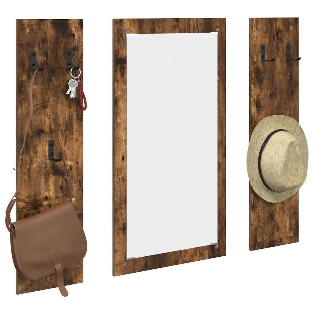 vidaXL Appendiabiti a muro con specchio Rovere fumo 96 x 1.5 x 90 cm