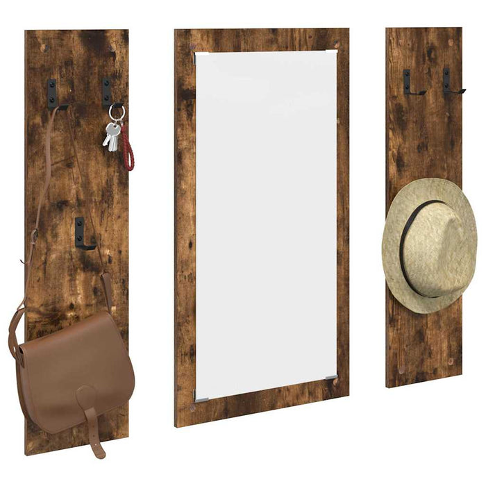 Appendiabiti a muro con specchio Rovere fumo 96 x 1.5 x 90 cm 874535