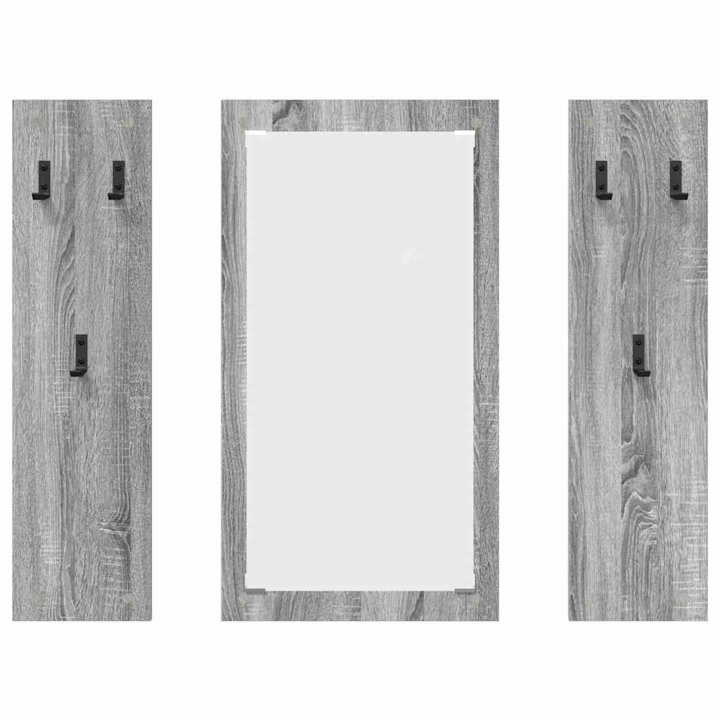 vidaXL Appendiabiti a muro con specchio Grigio sonoma 96 x 1.5 x 90 cm