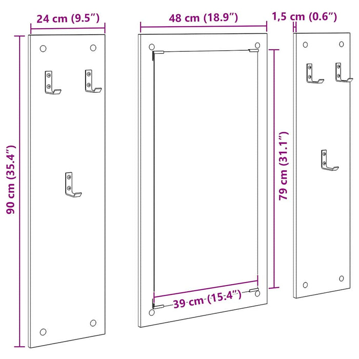 vidaXL Appendiabiti a muro rovere artigianale 96 x 1.5 x 90 cm