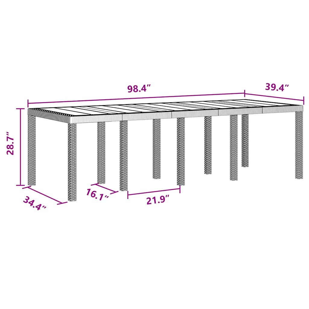 Tavolo da Giardino Marrone 250 x 100 x 73 cm polyrattan 871693