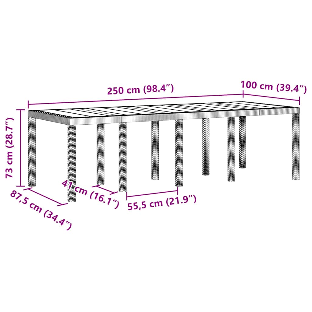 Tavolo da Giardino Grigio chiaro 250 x 100 x 73 cm polyrattan 871695