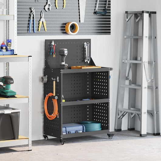 vidaXL Carrello per Attrezzi con lo scaffale Nero 65 x 35 x 111 cm