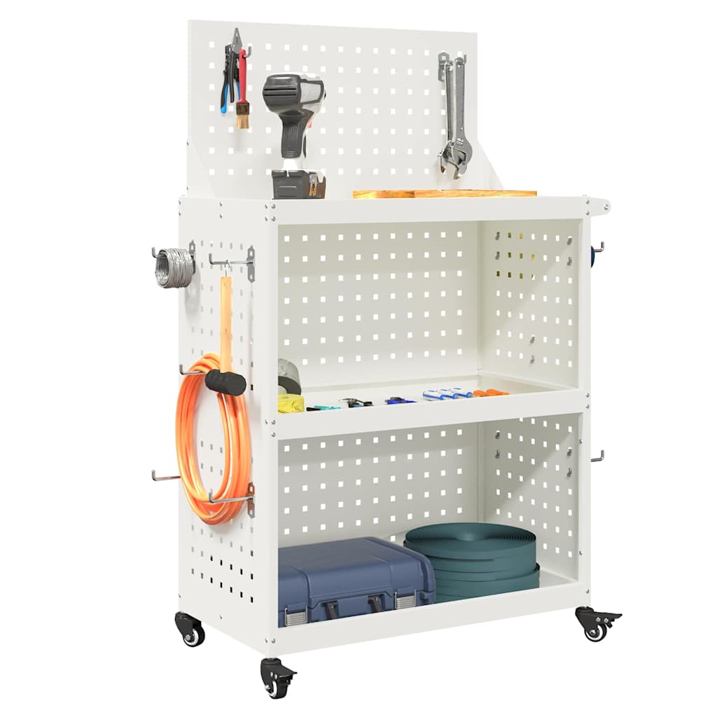 vidaXL Carrello per Attrezzi con lo scaffale Bianco 65 x 35 x 111 cm