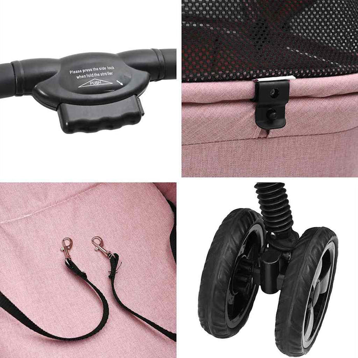 vidaXL Passeggino pieghevole per animali Rosa 81 x 47 x 99 cm