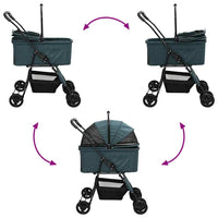 vidaXL Passeggino pieghevole per animali Verde 81 x 47 x 99 cm