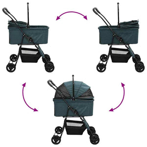 vidaXL Passeggino pieghevole per animali Verde 81 x 47 x 99 cm