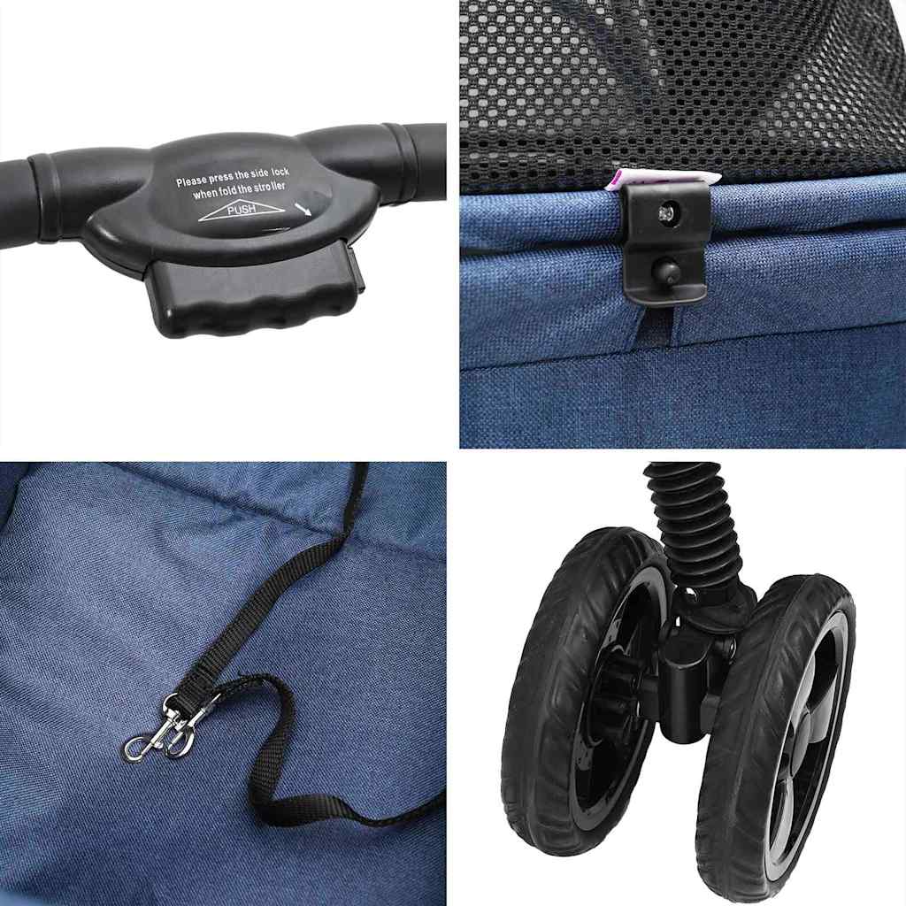 vidaXL Passeggino pieghevole per animali Blu 81 x 47 x 99 cm