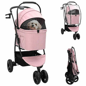 vidaXL Passeggino pieghevole per animali Rosa 78 x 54 x 101 cm
