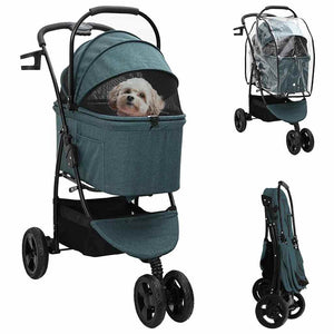 vidaXL Passeggino pieghevole per animali Verde 78 x 54 x 101 cm