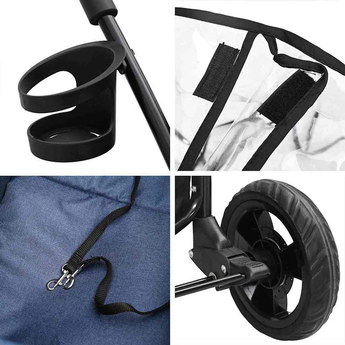 vidaXL Passeggino pieghevole per animali Blu 78 x 54 x 101 cm