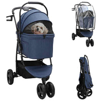 vidaXL Passeggino pieghevole per animali Blu 78 x 54 x 101 cm