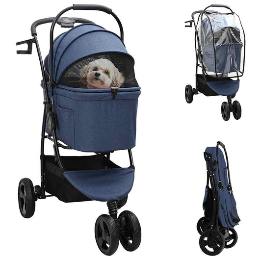vidaXL Passeggino pieghevole per animali Blu 78 x 54 x 101 cm