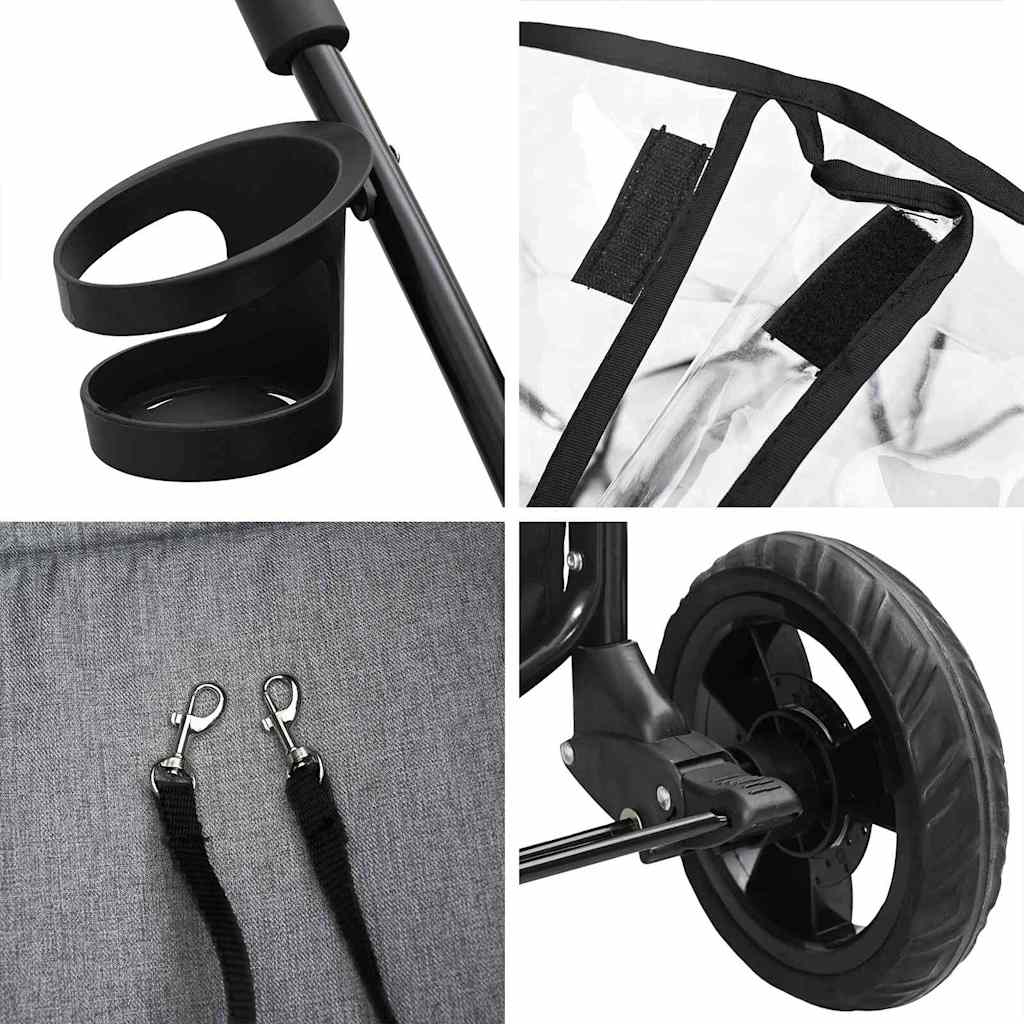 vidaXL Passeggino pieghevole per animali Grigio 78 x 54 x 101 cm