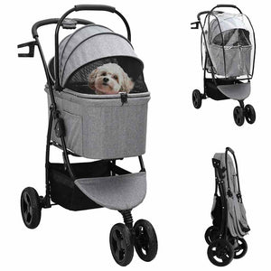 vidaXL Passeggino pieghevole per animali Grigio 78 x 54 x 101 cm