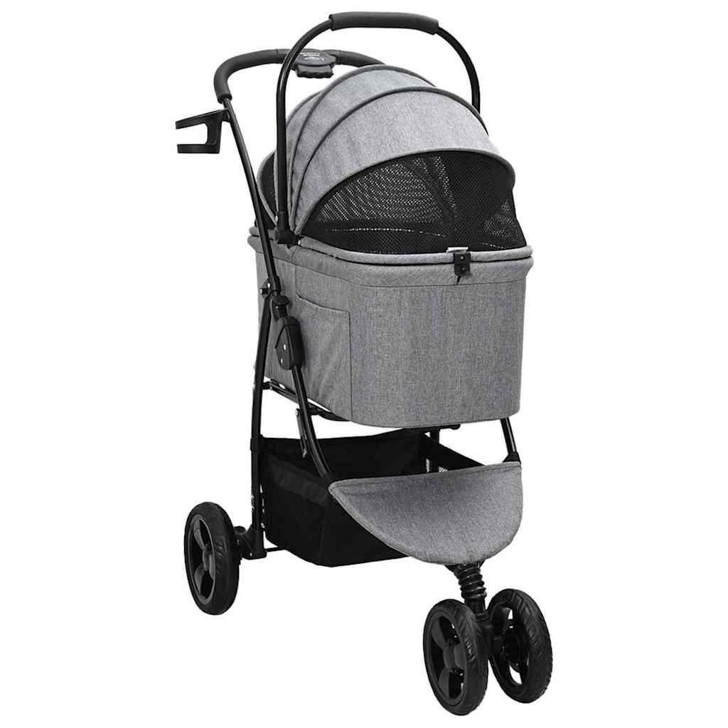 vidaXL Passeggino pieghevole per animali Grigio 78 x 54 x 101 cm
