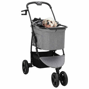 vidaXL Passeggino pieghevole per animali Grigio 78 x 54 x 101 cm