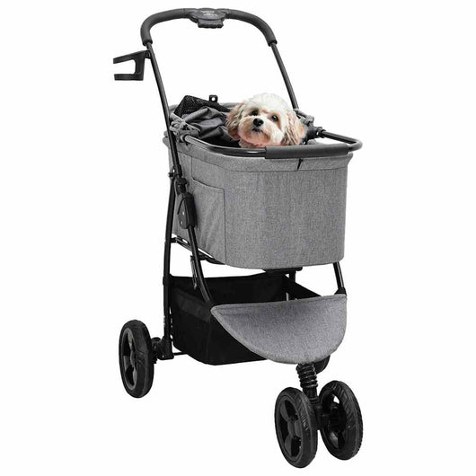 vidaXL Passeggino pieghevole per animali Grigio 78 x 54 x 101 cm