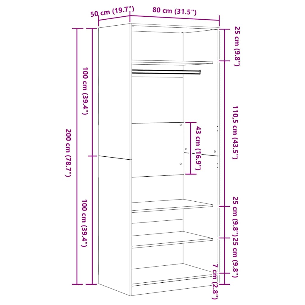 Armadio in rovere nero 80 x 50 x 200 cm - Legno ingegnerizzato 3378502