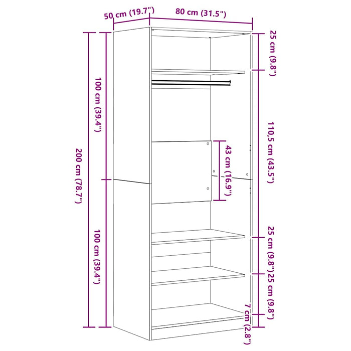 Armadio in rovere nero 80 x 50 x 200 cm - Legno ingegnerizzato 3378502