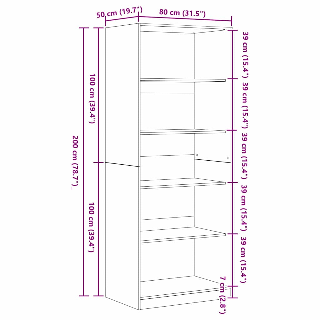 Guardaroba Rovere Nero 80 x 50 x 200 cm Legno multistrato 3378503