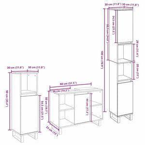 vidaXL Set di mobili per il bagno 3 pcs Marrone 30 x 30 x 180 cm