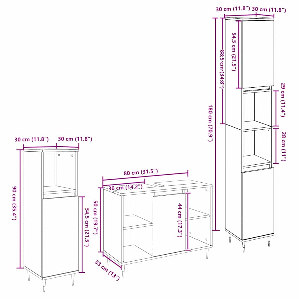 vidaXL Set di Mobili da Bagno con porta 3 pcs Rovere artigianale