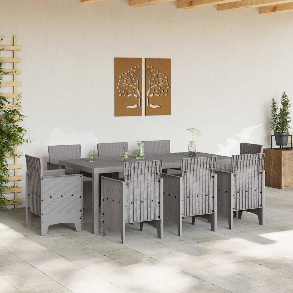 Set da Pranzo per Giardino 9 pcs Grigio chiaro Rattan Polt 3378589