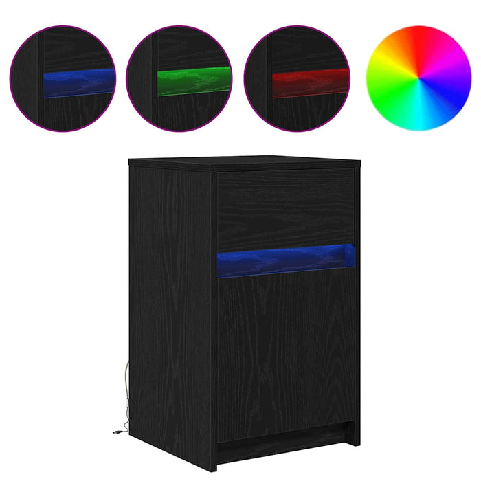 vidaXL Armadio da Letto LED con cassetto Rovere nero 38 x 34 x 61 cm