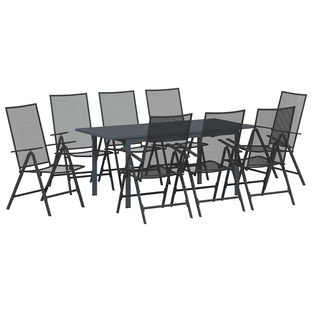 Set da Pranzo da Giardino 9 pcs Nero Grande Metallo & Tessuto 3378815