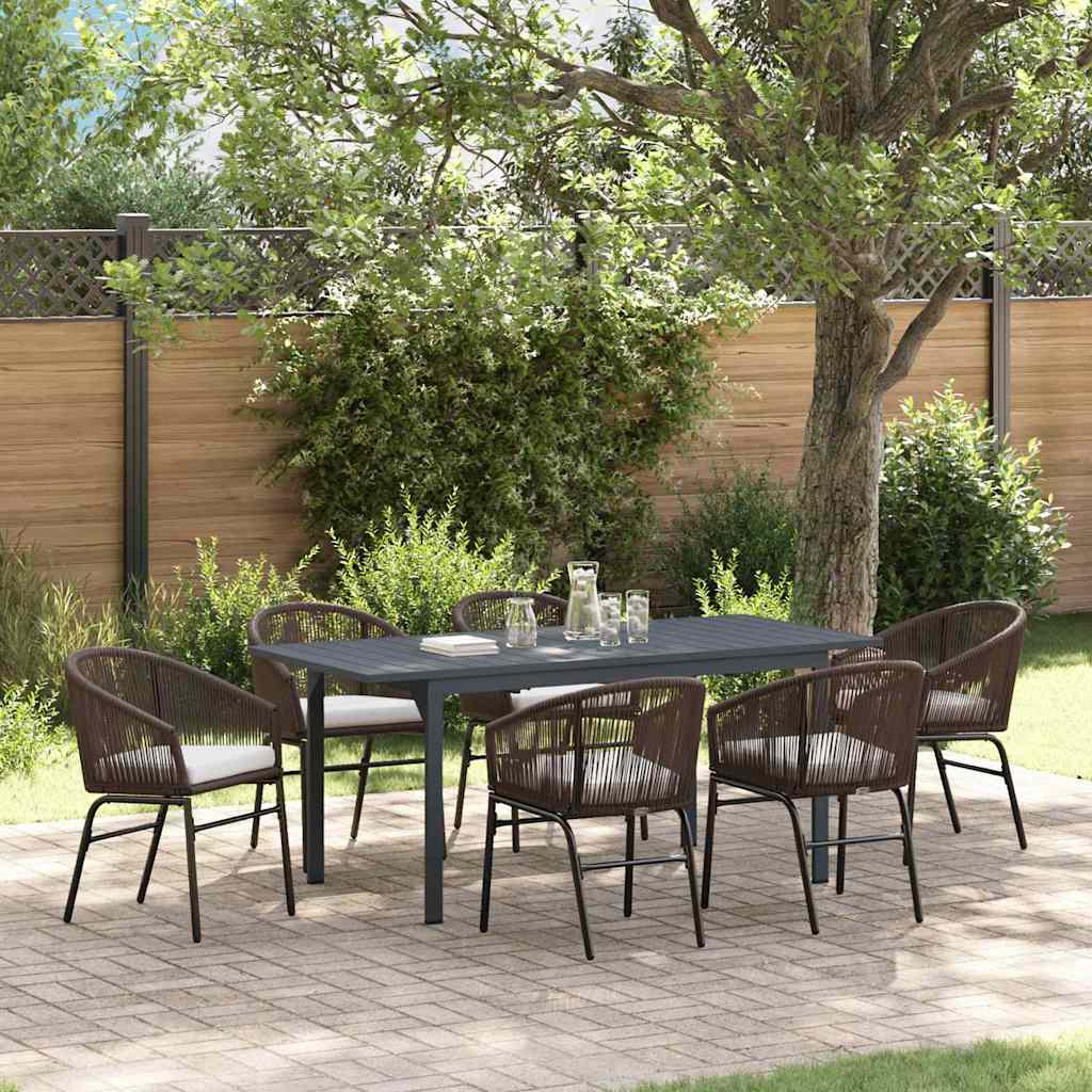 Set da Pranzo per Giardino 7 pcs Marrone Poly Rattan 3378825