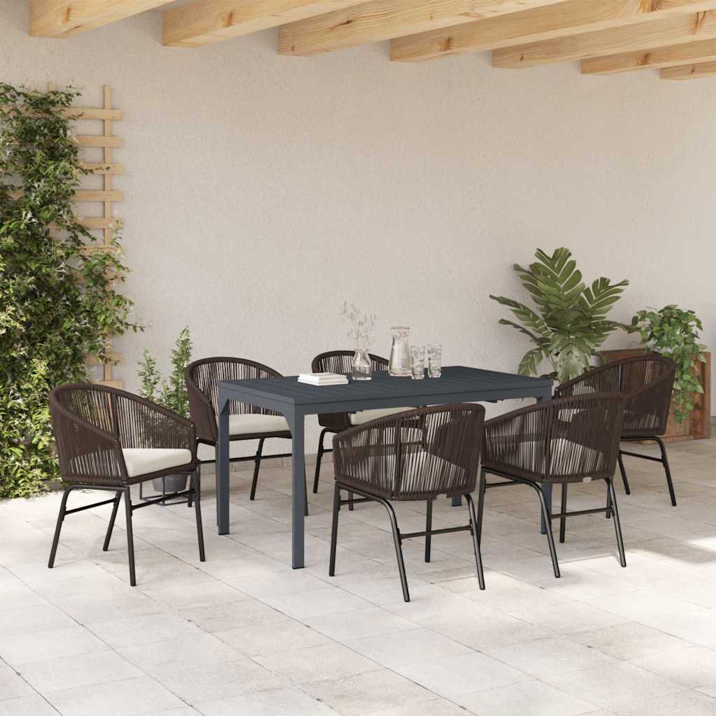 Set da Pranzo per Giardino 7 pcs Marrone Poly Rattan 3378825