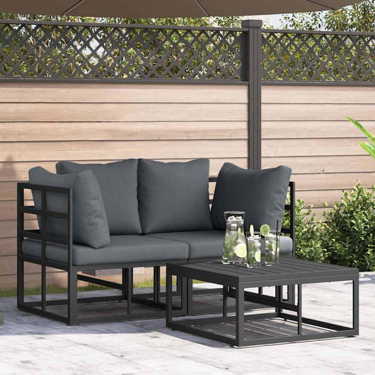 vidaXL Set Divano da Giardino con cuscino 3 pcs Nero Alluminio