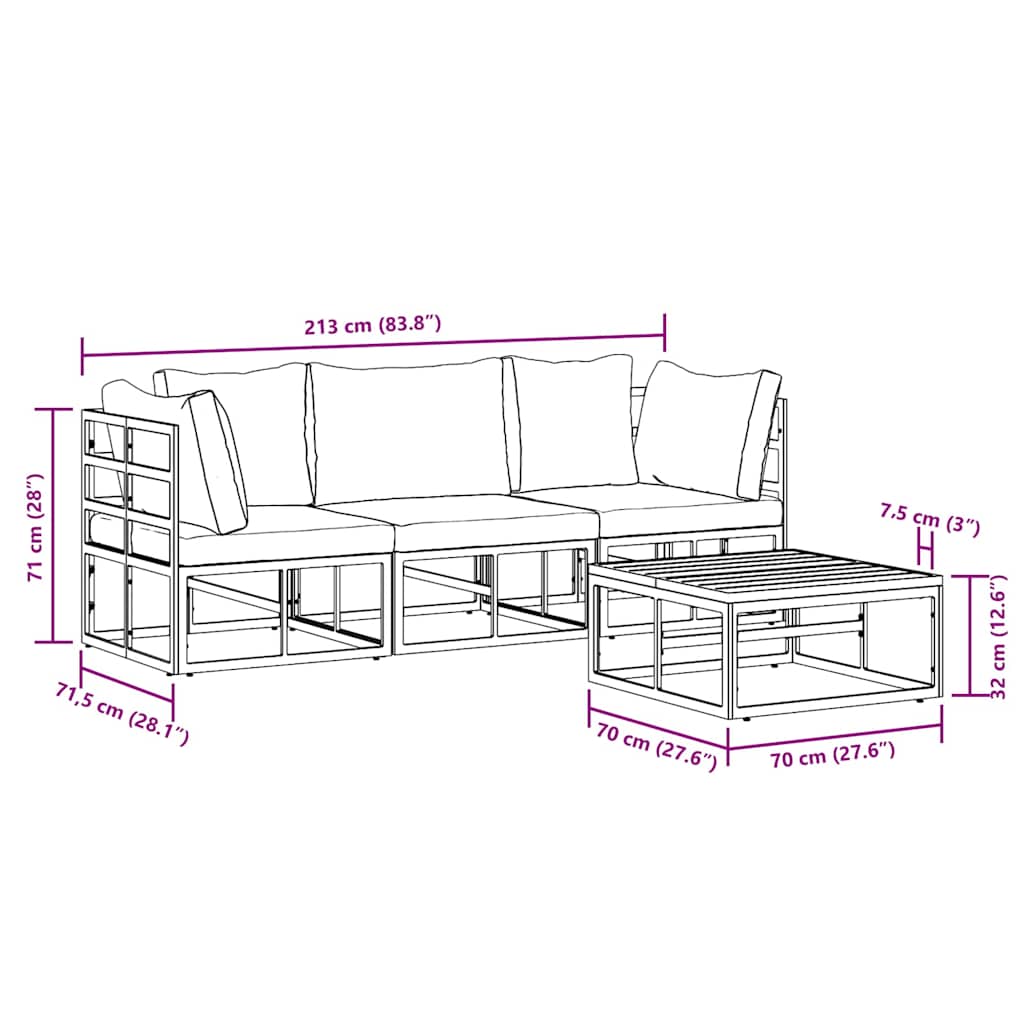 vidaXL Set Divano da Giardino con cuscino 4 pcs Nero Alluminio