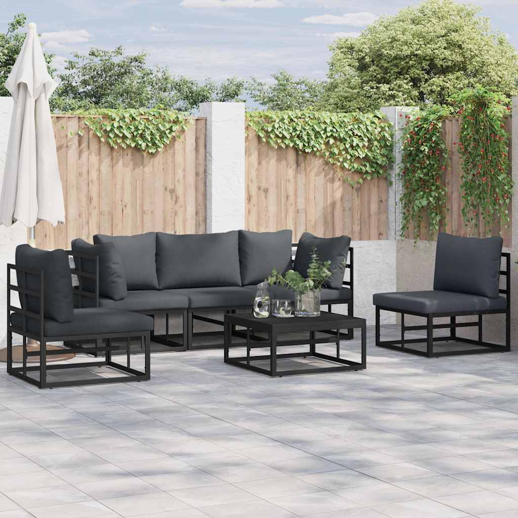 vidaXL Set Divano da Giardino con cuscino 6 pcs Nero Alluminio