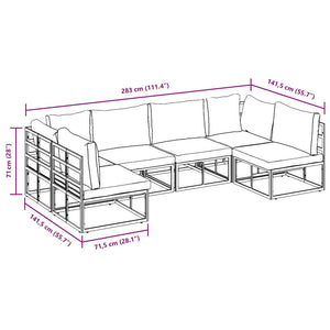 vidaXL Set Divano da Giardino con cuscino 6 pcs Nero Alluminio